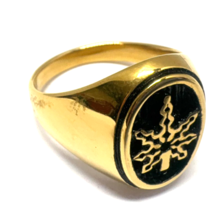 Cannabis Leaf Marijuana Mens Size 12 Ring 14k Gold Plated Brass - $29.70