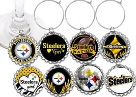 Pittsburgh Steelers party theme wine glass cup charms markers 8 party fa... - $10.84