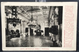 Hotel Metropole Festival Hall Vienna Austria Advertising Postcard Dr. Frisch - £7.56 GBP