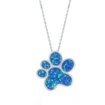 Sterling Silver Blue Inlay Opal Paw Shaped Pendant Necklace - £34.27 GBP