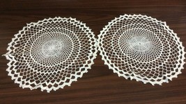 Doilies Handmade Crochet Set of 2 Round Off White Vintage - $12.93