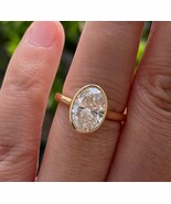 2.5 Ct Oval cut Solitaire Engagement Bezel set 14k yellow Gold Ring For ... - $206.82 CAD+