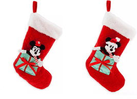 Disney Store Minnie or Mickey Mouse Plush Christmas Stocking Red 2019 New - £47.26 GBP