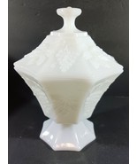 Vintage Anchor Hocking WHITE MILK GLASS OCTAGON COMPOTE Candy Dish Grape... - $17.09