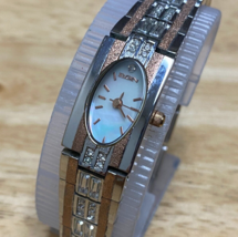 Elgin Lady Dual Tone Faux Diamonds MOP Dial Oval Analog Quartz Watch~New Battery - £21.30 GBP