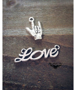 Hand Charms Sign Language Pendants I Love You ASL Set Word Connectors Li... - £1.99 GBP