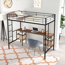 Loft Bed Metal Frame with Table - Black - £203.77 GBP