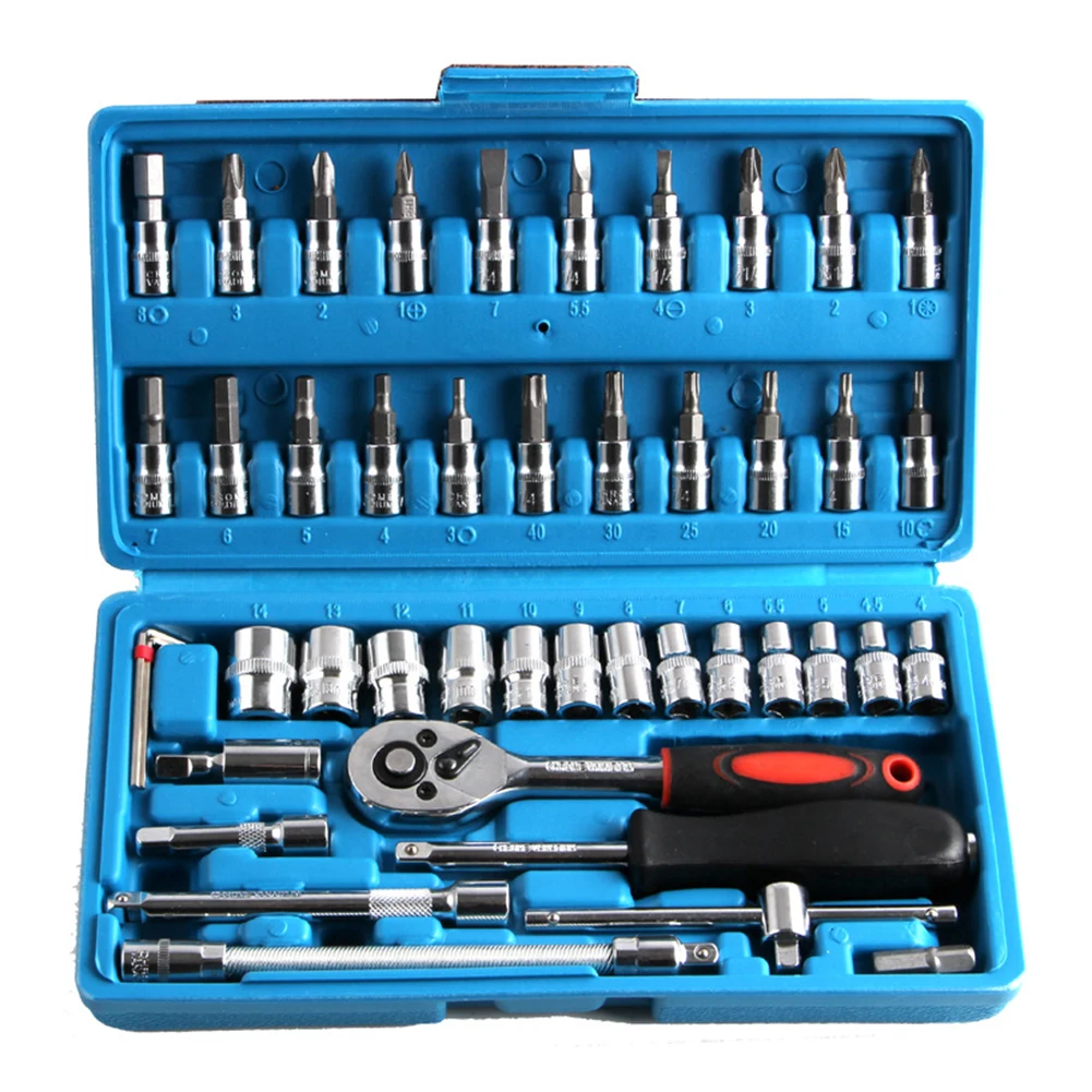 46pcs Hand Tool Set Car Repair Tool Kit 1/4-inch Socket Spanner Screwdriver Set  - £58.03 GBP