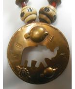 Vintage Wood Bead &amp; Copper Elephant Pendant Necklace - $33.41