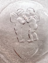 OLD Teardrop Intaglio PINK Glass Open Salt Dip 2 Fat Cherubs on Heart Cloud - $24.26