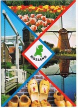 Netherlands Postcard Holland Multi View Tulips Windmill Wooden Shoes Clocktower - £2.32 GBP