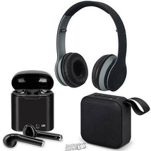 iLIVE 3-Piece Wireless Speaker, Headphones &amp; Earbud Set Bundle Black USB Charge - £22.31 GBP