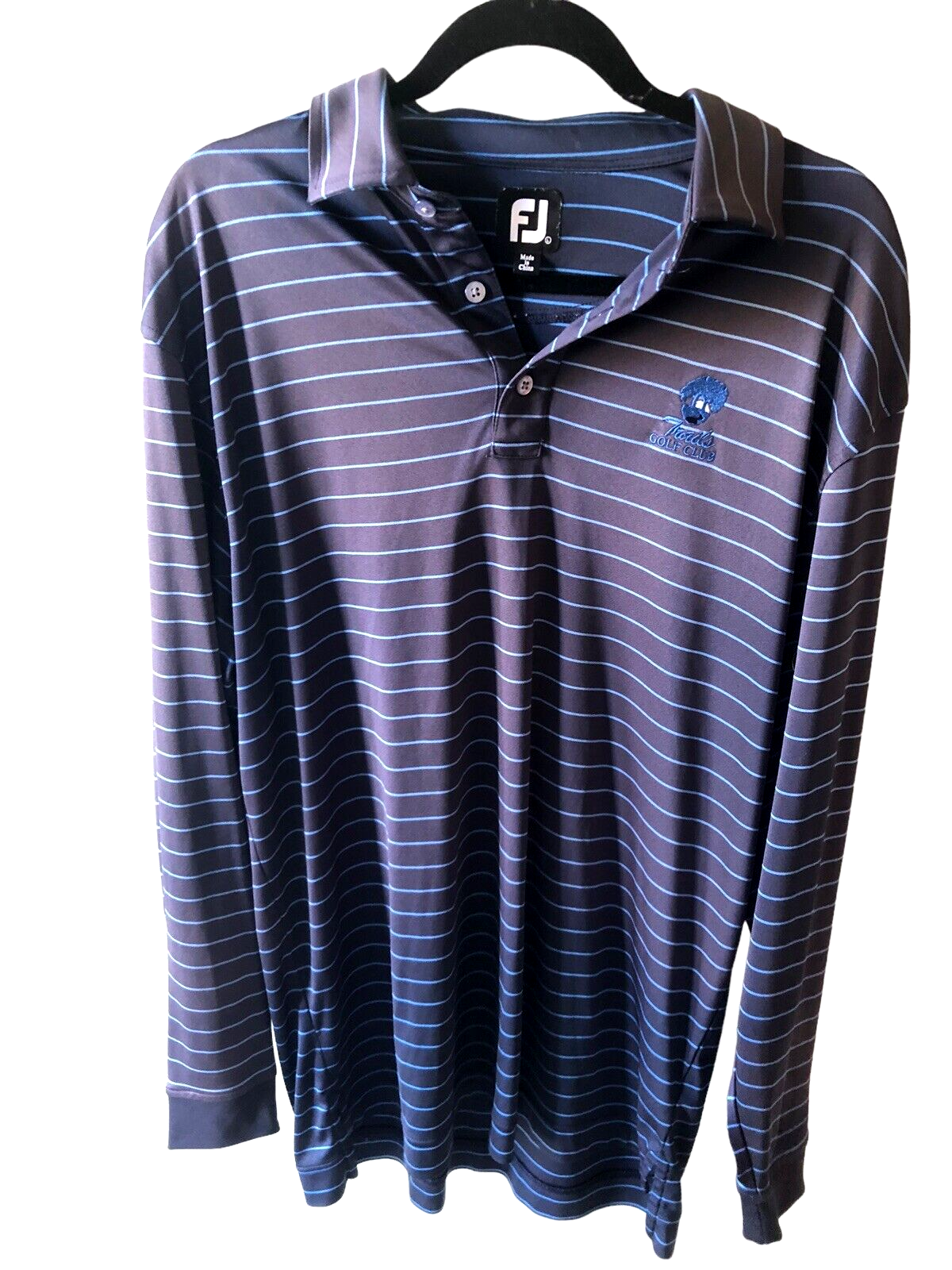 Primary image for Footjoy Polo Shirt Size Large Mens Blue Stripe Knit Pullover Golf Trails Club