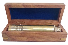 Brass Telescope Royal Navy with Solid Wood Box Handmade Brass Telescope Lens  - £26.70 GBP