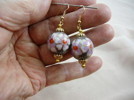 (EE602-5) Purple Pink White Flower Cloisonne Filigree Dangle 20mm Earrings - £20.16 GBP