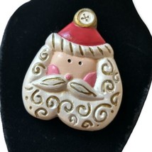 Santa Claus Brooch Folk Art Pin 80s Resin Christmas St Nick Rustic Whimsical  - £13.48 GBP