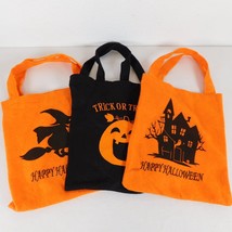 Lot of 3 Happy Halloween Trick Or Treat Bags Felt Orange Black Kids Candy FLAW - £7.91 GBP