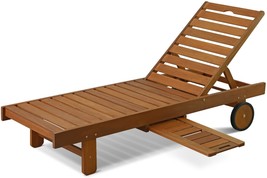 Furinno Tioman Outdoor Hardwood Patio Furniture Sun Lounger with Tray in Teak - £181.68 GBP
