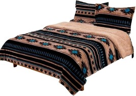 Southwest Aztec Sherpa Borrego Soft Plush Fleece Blanket 3-Piece Set Cozy Cabin - £68.23 GBP