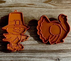 Vintage Hallmark Set Of 2 THANKSGIVING 4” Cookie Cutters Turkey &amp; Pilgrim - $8.56