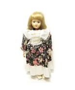 Porcelain Collectible Floral Blue Dress Blond Hair Doll 15&quot; Vintage - £18.28 GBP