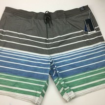 Roundtree &amp; Yorke Swimwear Men&#39;s Board Shorts Striped Gray Blue White Si... - £23.56 GBP