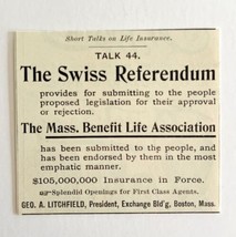 Mass Life Swiss Referendum 1894 Advertisement Victorian Insurance ADBN1zz - £9.34 GBP