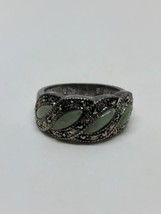 Vintage Sterling Silver 925 NV Jade Marcasite Ring Size 5 - £19.76 GBP