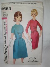 VTG Fab 1964 Simplicity 5663 Paris Fashion One Piece Dress w/ 2 Skirts Size 14 - £11.82 GBP
