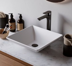 A 16-Inch Square Bathroom Vessel Sink In Vibrant Matte White From Karran - £102.10 GBP