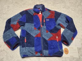 Patagonia Classic Retro X Deep Pile Glass Blocks Mens M Blue Repaired* W... - $224.09