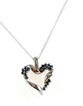 Blue Diamond Heart Pendant 16 inch chain Solid 14 k White Gold 2.9 g - £373.30 GBP