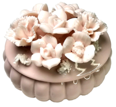 Vtg Lenwile China Ardalt JAPAN Style Pink Verithin Flower Trinket Box Porcelain - £16.90 GBP