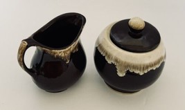 Roseville Ohio RRP Co. Brown Drip Pottery Creamer and Covered Sugar Bowl - £22.45 GBP