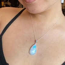 Rainbow Moonstone Teardrop Pendant Necklace Solid 925 Sterling Silver Pendant - $6.92