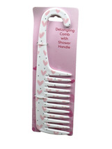  Hair Detangling Comb W/ Shower Handle Pink Heart Pattern-Brand New-SHIP 24 HR - £11.86 GBP