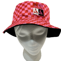 Womens Pink Red Checkered Cotton Bucket Hat Reversible Black One Size - £9.14 GBP