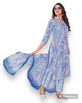 Cotton Suit Set For Women-Unstiched Suit Set with Dupatta/ Blue Printed Suit-1Se - £14.15 GBP