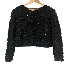 Black Satin Embellishment cropped Lightweight Cardigan Jacket Cover Sweater - £33.95 GBP