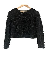 Black Satin Embellishment cropped Lightweight Cardigan Jacket Cover Sweater - £33.48 GBP