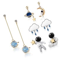 4 Pairs Astronaut Stud Earrings Asymmetric Spaceman Star for - £37.83 GBP