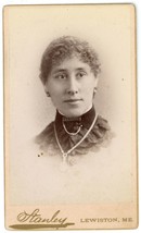 CIRCA 1870&#39;S CDV Beautiful Woman Curly Hair Dress &amp; Necklace Stanley Lewiston ME - £7.46 GBP