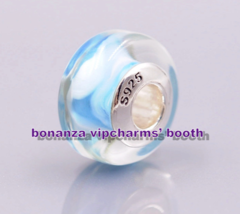 Handmade Glass 925 Silver Blue Nostalgic Ribbon Candy Wheel Shape Murano Charm - £5.11 GBP