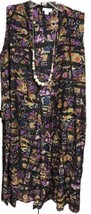 NWT LuLaRoe Medium Black Red Green Blue Purple White Floral Joy Long Slinky Vest - £38.28 GBP