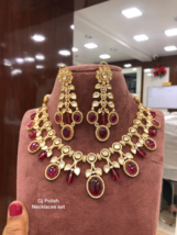 Indio Chapado en Oro Estilo Bollywood Kundan Collar Pendientes Rubí Joyería Set - £172.64 GBP