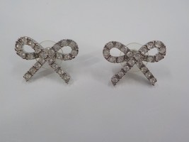 Bow Shaped Post Earrings Silver with Faux Diamonds Fashion Jewelry NWOT - $4.99