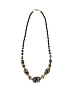 Boho Chunky Black Gold Beaded Stones Discs Necklace Womens Costume Jewelry - $26.44 CAD