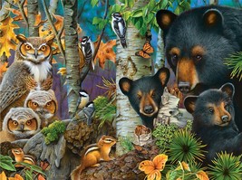 Framed canvas art print giclee wildlife animals bears cubs owls birds forest - $39.59+