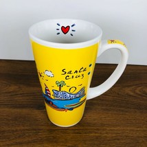 Luke-A-Tuke Santa Cruz Mug 16 ounce Yellow with Red Hearts Ocean Roller Coaster - £17.18 GBP