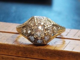 Vtg 14K Yellow Gold Diamond Cluster Ring 3.24g Fine Jewelry Sz 6.25 Ornate Band - £604.58 GBP